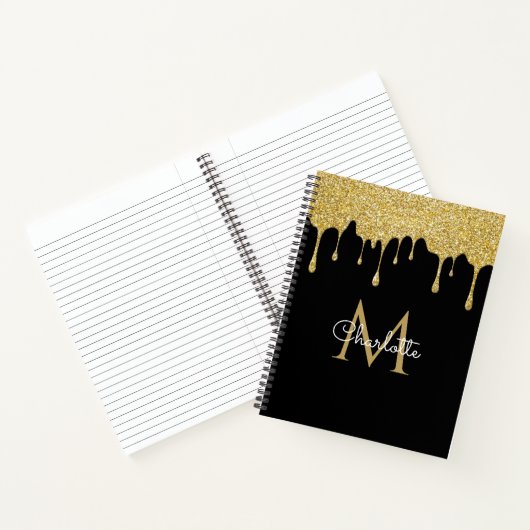 Gold Glitter Drift Monogram Elegant Girly Script Notitieboek (Binnen)