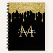 Gold Glitter Drift Monogram Elegant Girly Script Notitieboek (Voorkant)