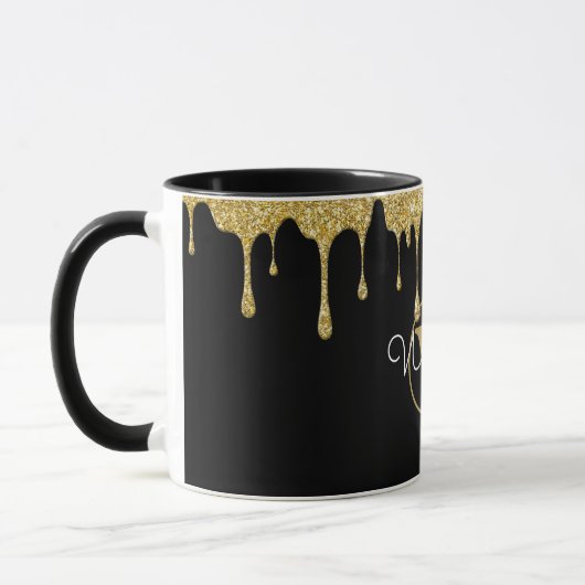 Gold Glitter Drift Monogram Script Black Mok (Links)