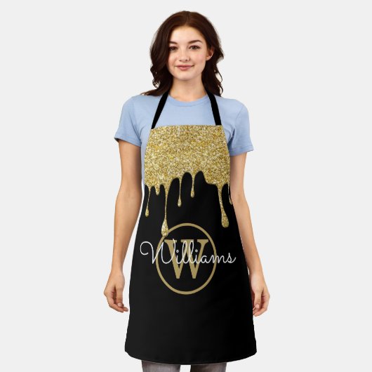 Gold Glitter Drift Monogram Script Black Schort (Gedragen)