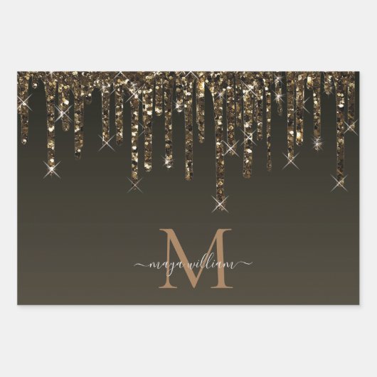 Gold Glitter Drift Personalized Monogram Teacher Inpakpapier Vel (Voorkant)