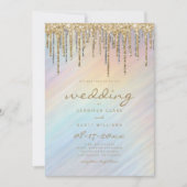 Gold Glitter Drift Rainbow Holographic Wedding Kaart (Voorkant)