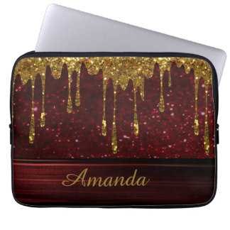 Gold Glitter Drip Red Sparkle Electronics Bag Laptop Sleeve