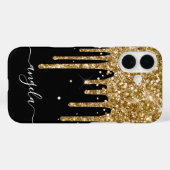 Gold Glitter Drips Black Glam Signature Case-Mate iPhone Case (Achterkant (horizontaal))