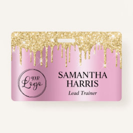 Gold Glitter Drips Pink Shimmer Badge