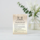 Gold Glitter druppelt Eyelash Nazorginstructies Visitekaartje (Staand voorkant)