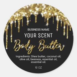 Gold Glitter druppelt op zwarte-body-butterlabels Ronde Sticker