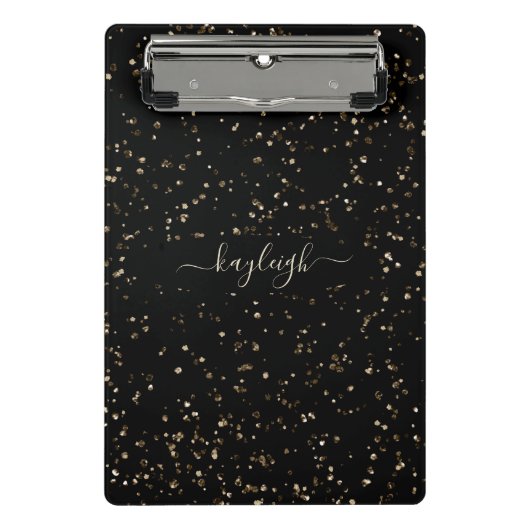 Gold Glitter Dust on Black Mini Klembord (Voorkant)