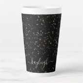 Gold Glitter Dust on Black Personalized Latte Mok (Voorkant)