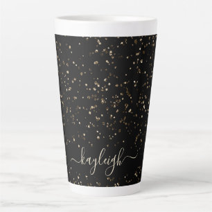 Gold Glitter Dust on Black Personalized Latte Mok