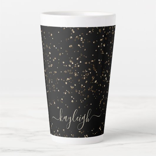 Gold Glitter Dust on Black Personalized Latte Mok (Voorkant)
