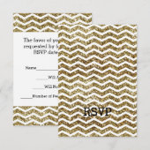 Gold Glitter Effect Elegant Chevron Zig-Zag RSVP Kaartje (Voorkant / Achterkant)