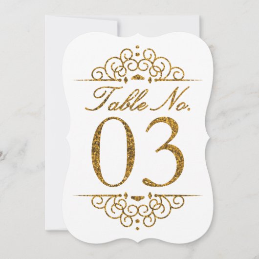 Gold Glitter Effect Wedding Table Number Kaart (03 (Voorkant)