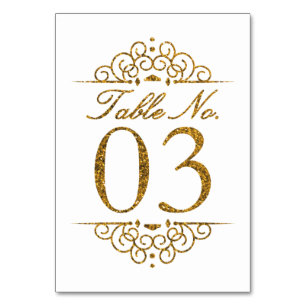 Gold Glitter Effect Wedding Table Number Kaart (03