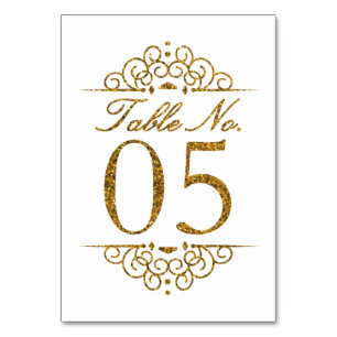 Gold Glitter Effect Wedding Table Number Kaart (05