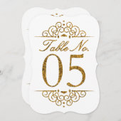 Gold Glitter Effect Wedding Table Number Kaart (05 (Voorkant / Achterkant)