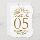 Gold Glitter Effect Wedding Table Number Kaart (05 (Voorkant)