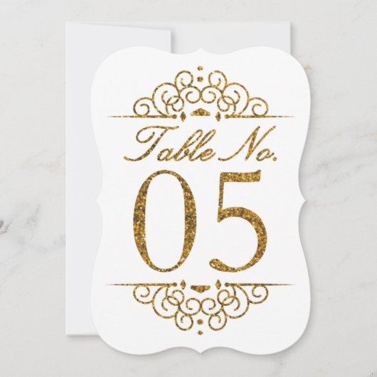 Gold Glitter Effect Wedding Table Number Kaart (05 (Voorkant)