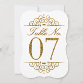 Gold Glitter Effect Wedding Table Number Kaart (07 (Voorkant)