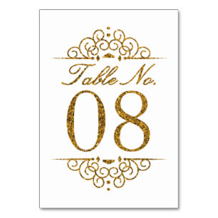Gold Glitter Effect Wedding Table Number Kaart (08