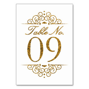 Gold Glitter Effect Wedding Table Number Kaart (09