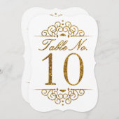 Gold Glitter Effect Wedding Table Number Kaart (10 (Voorkant / Achterkant)