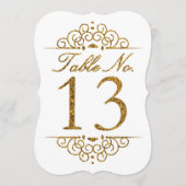 Gold Glitter Effect Wedding Table Number Kaart (13 (Voorkant)