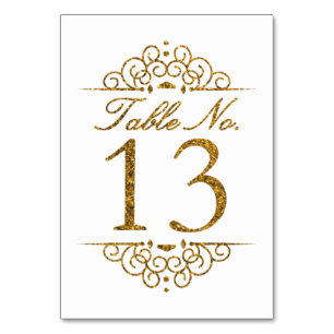 Gold Glitter Effect Wedding Table Number Kaart (13