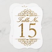 Gold Glitter Effect Wedding Table Number Kaart (15 (Voorkant / Achterkant)