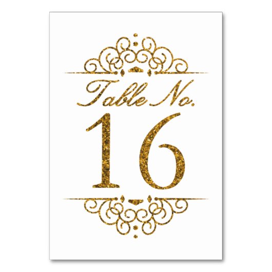 Gold Glitter Effect Wedding Table Number Kaart (16 (Voorkant)