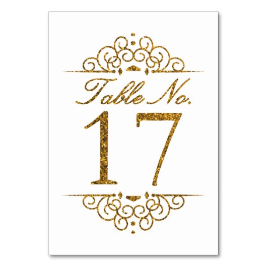 Gold Glitter Effect Wedding Table Number Kaart (17 (Voorkant)