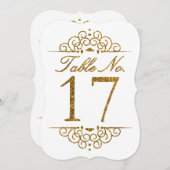 Gold Glitter Effect Wedding Table Number Kaart (17 (Voorkant / Achterkant)