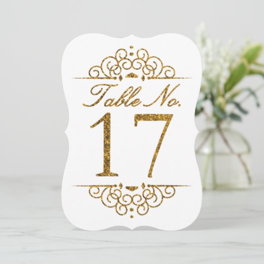 Gold Glitter Effect Wedding Table Number Kaart (17 (Staand voorkant)