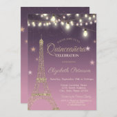 Gold Glitter Eiffel Tower, Burgundy Quinceañera Kaart (Voorkant / Achterkant)