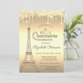 Gold Glitter Eiffel Tower, Tiara, Drives Quinceañe Kaart (Staand voorkant)