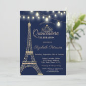 Gold Glitter Eiffel Tower, Tiara Quinceañera Kaart (Staand voorkant)