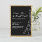 Gold Glitter Eiffel Tower Wedding Invitations Kaart (Staand voorkant)