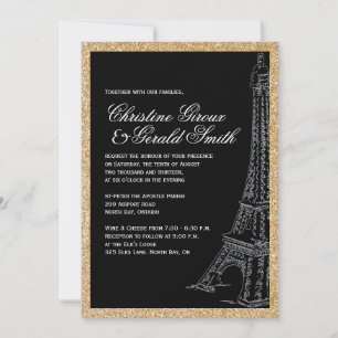 Gold Glitter Eiffel Tower Wedding Invitations Kaart