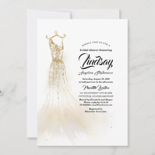 Gold Glitter Elegant Dress White Vrijgezellenfeest Kaart (Voorkant)