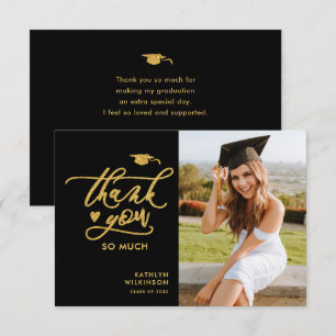 Gold Glitter Elegant Script Photo Afstuderen Bedankkaart