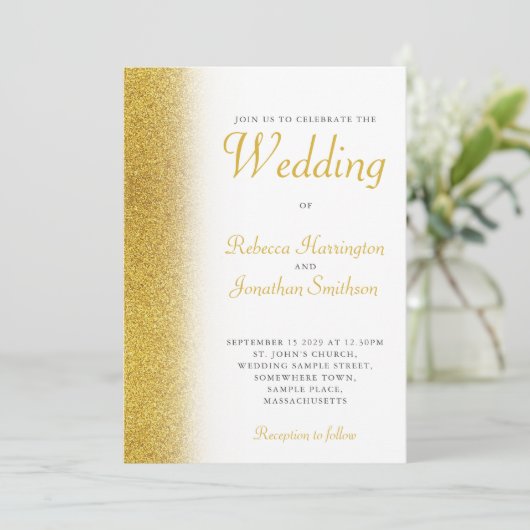 Gold Glitter Elegant Script Weddenschap Kaart (Staand voorkant)