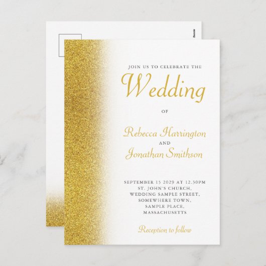 Gold Glitter Elegant Wedding Briefkaart (Voorkant / Achterkant)