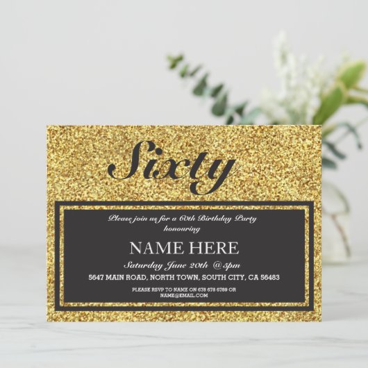 Gold Glitter Elegante Verjaardag Elke Leeftijd Uit Kaart (Staand voorkant)