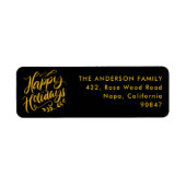 Gold Glitter en Black Calligraphic Prettige feestd Etiket (Voorkant)