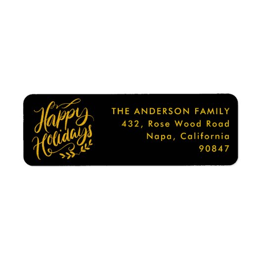 Gold Glitter en Black Calligraphic Prettige feestd Etiket (Voorkant)