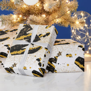 Gold Glitter en Black kerstboompatroon Cadeaupapier