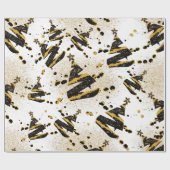 Gold Glitter en Black kerstboompatroon Cadeaupapier (Vlak)