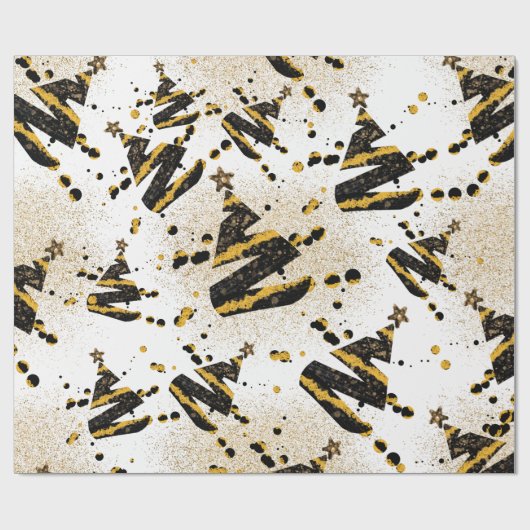 Gold Glitter en Black kerstboompatroon Cadeaupapier (Vlak)