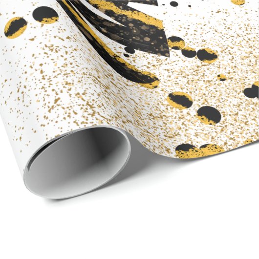 Gold Glitter en Black kerstboompatroon Cadeaupapier (Rol Hoek)
