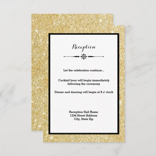 Gold Glitter en Black Lijst-Reception Uitnodiging Informatiekaartje (Voorkant / Achterkant)